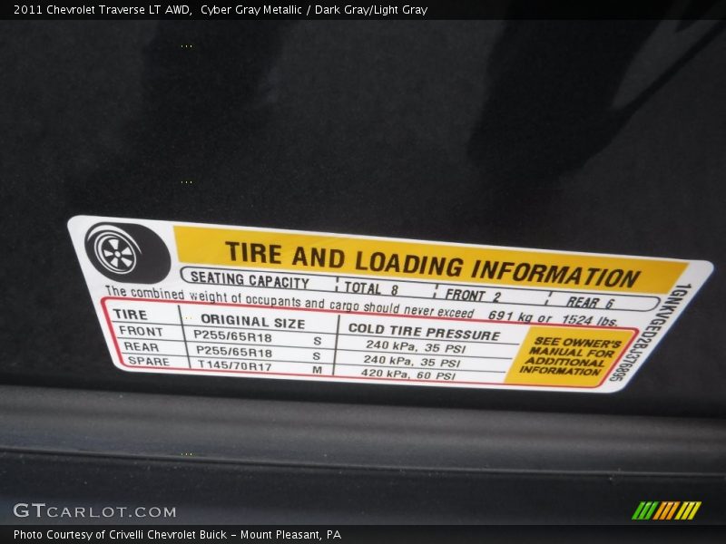 Cyber Gray Metallic / Dark Gray/Light Gray 2011 Chevrolet Traverse LT AWD