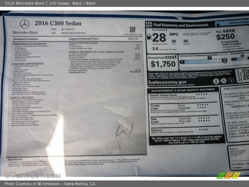 Black / Black 2016 Mercedes-Benz C 300 Sedan