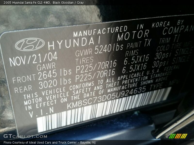 Black Obsidian / Gray 2005 Hyundai Santa Fe GLS 4WD