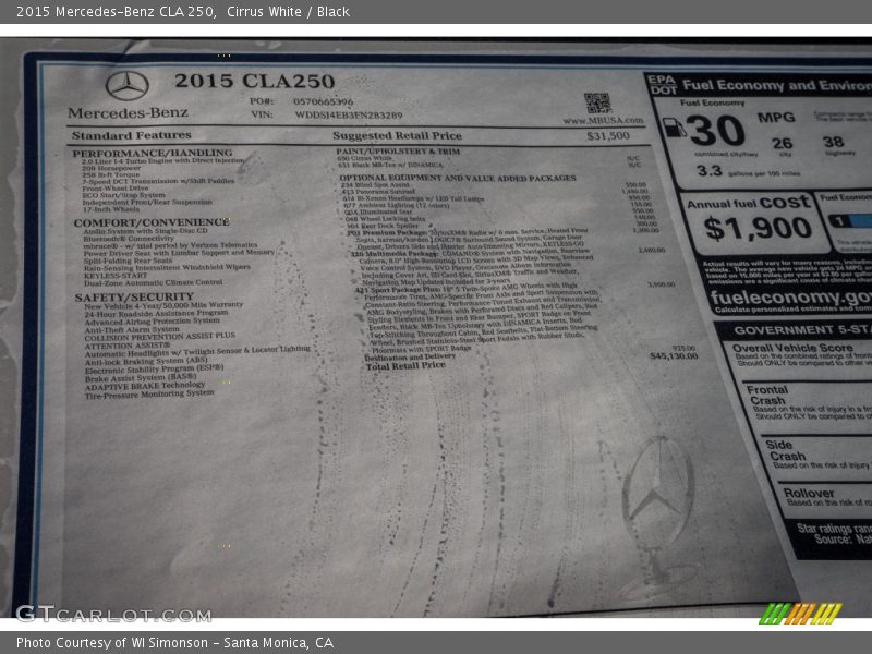 Cirrus White / Black 2015 Mercedes-Benz CLA 250