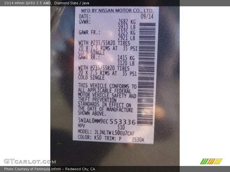 Diamond Slate / Java 2014 Infiniti QX60 3.5 AWD