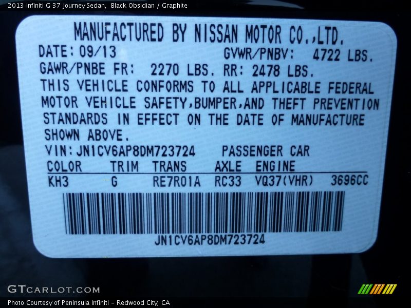 Black Obsidian / Graphite 2013 Infiniti G 37 Journey Sedan