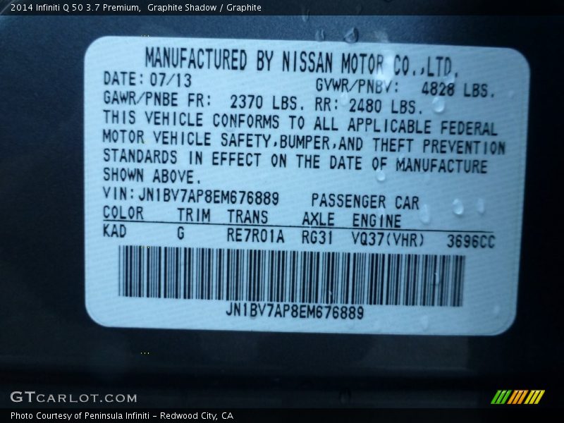 Graphite Shadow / Graphite 2014 Infiniti Q 50 3.7 Premium