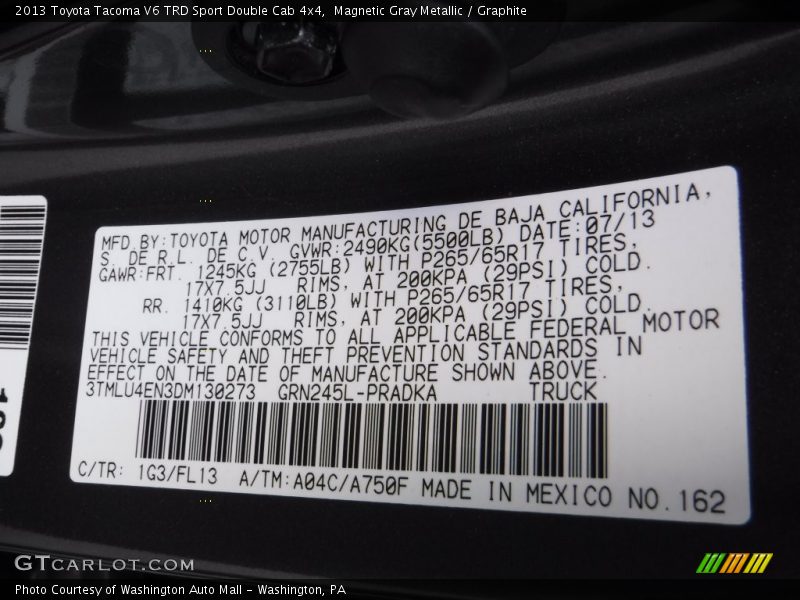 Magnetic Gray Metallic / Graphite 2013 Toyota Tacoma V6 TRD Sport Double Cab 4x4