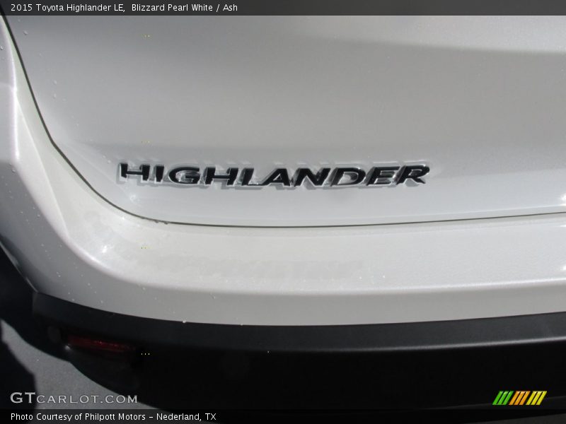 Blizzard Pearl White / Ash 2015 Toyota Highlander LE