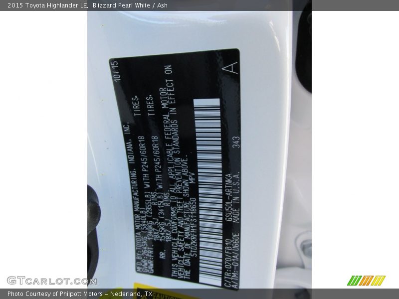 Blizzard Pearl White / Ash 2015 Toyota Highlander LE
