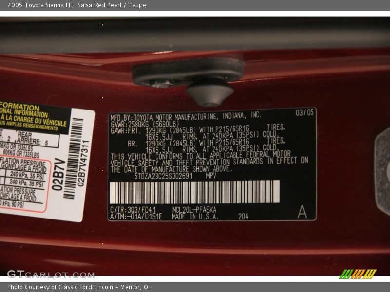 Salsa Red Pearl / Taupe 2005 Toyota Sienna LE
