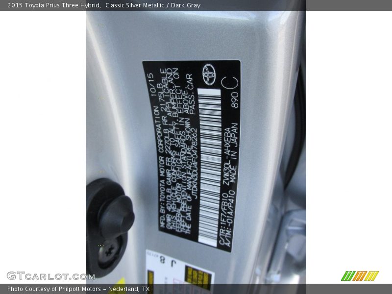 Classic Silver Metallic / Dark Gray 2015 Toyota Prius Three Hybrid