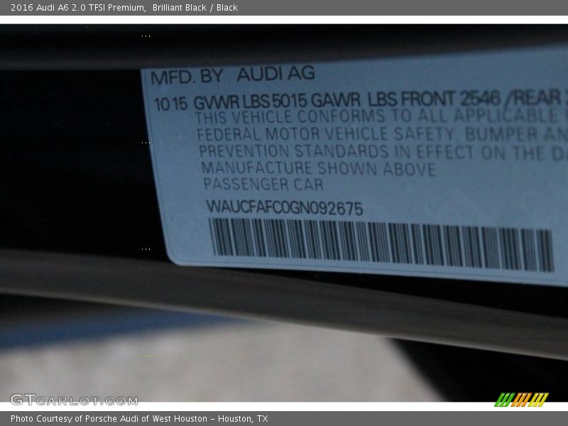 Brilliant Black / Black 2016 Audi A6 2.0 TFSI Premium