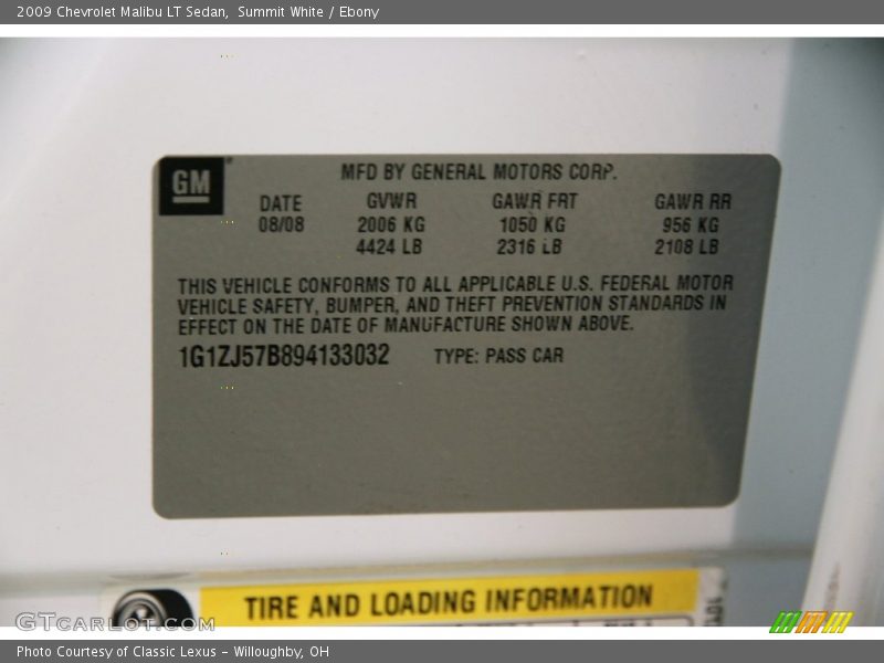 Summit White / Ebony 2009 Chevrolet Malibu LT Sedan