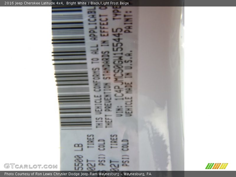Bright White / Black/Light Frost Beige 2016 Jeep Cherokee Latitude 4x4