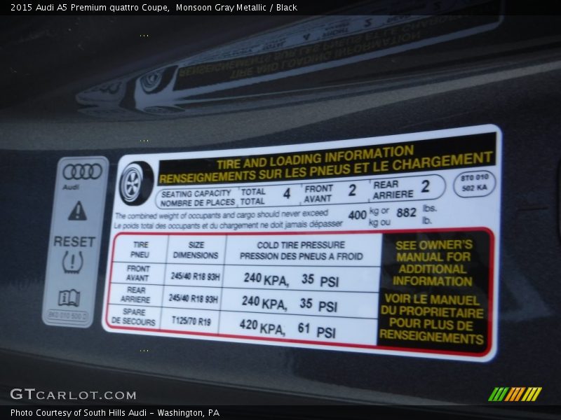 Monsoon Gray Metallic / Black 2015 Audi A5 Premium quattro Coupe