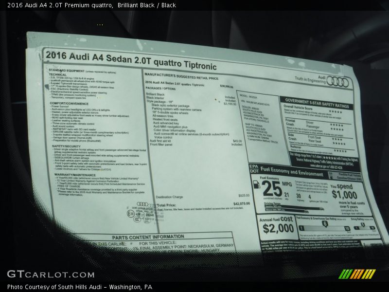 Brilliant Black / Black 2016 Audi A4 2.0T Premium quattro