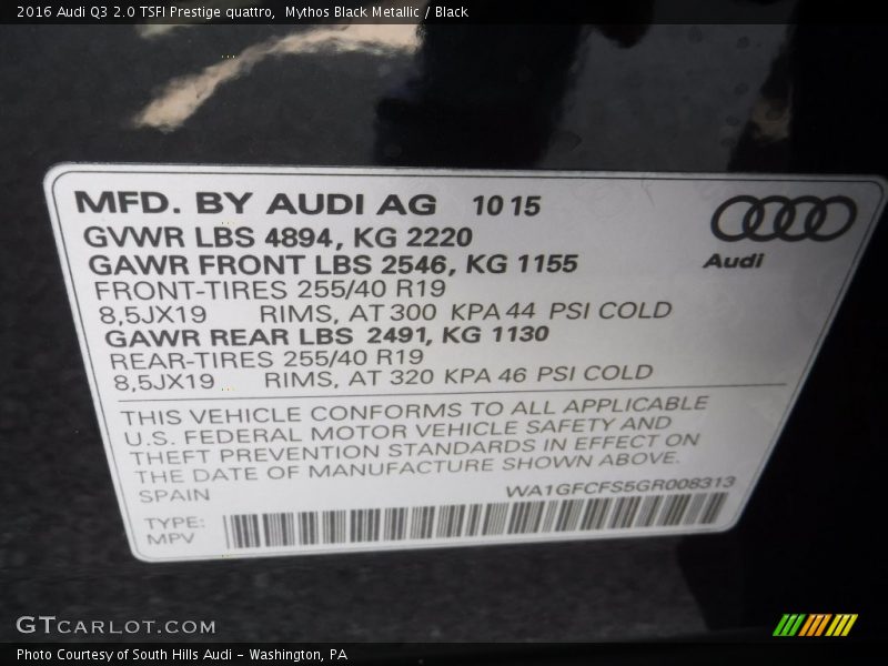 Mythos Black Metallic / Black 2016 Audi Q3 2.0 TSFI Prestige quattro