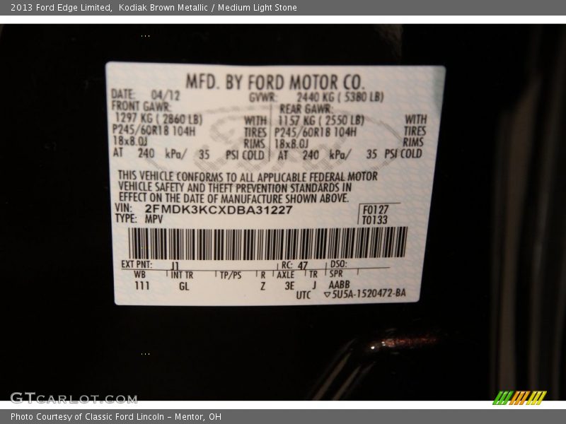 Kodiak Brown Metallic / Medium Light Stone 2013 Ford Edge Limited