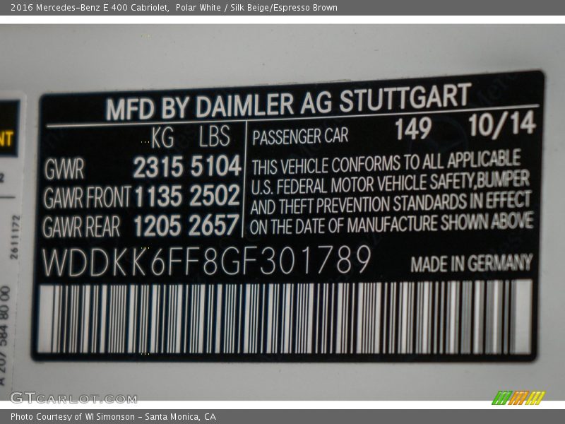 Polar White / Silk Beige/Espresso Brown 2016 Mercedes-Benz E 400 Cabriolet