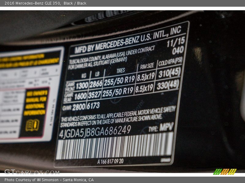 Black / Black 2016 Mercedes-Benz GLE 350