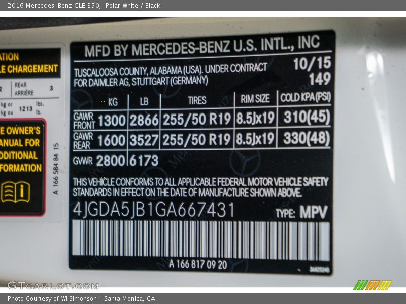 Polar White / Black 2016 Mercedes-Benz GLE 350
