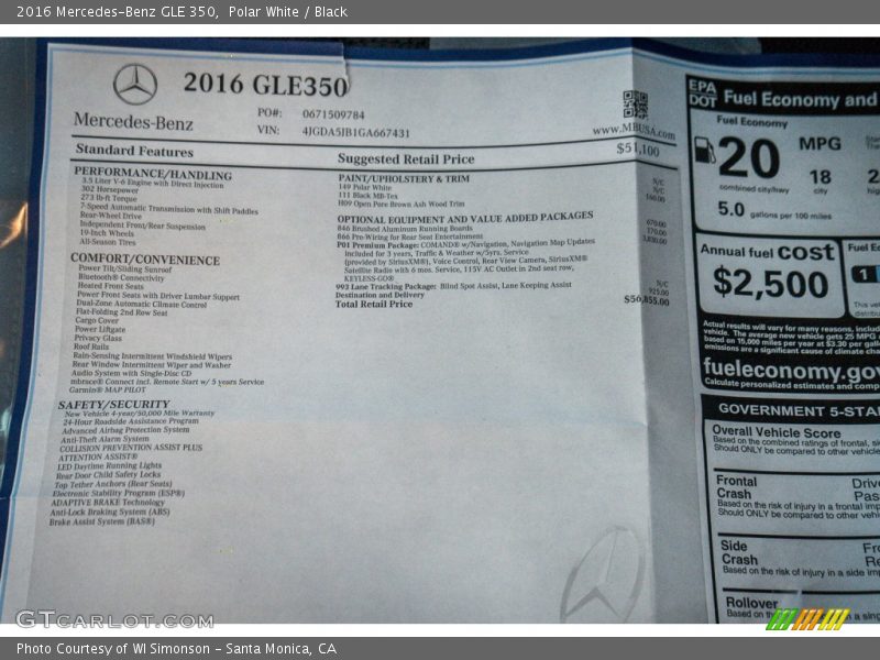 Polar White / Black 2016 Mercedes-Benz GLE 350