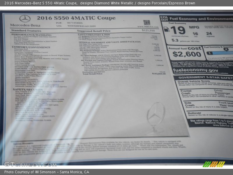  2016 S 550 4Matic Coupe Window Sticker