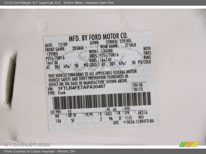 Oxford White / Medium Dark Flint 2010 Ford Ranger XLT SuperCab 4x4