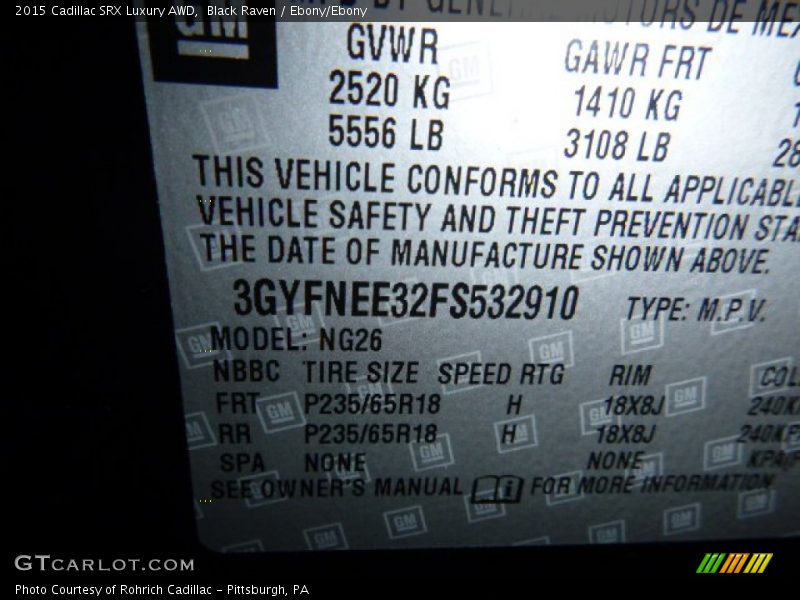 Black Raven / Ebony/Ebony 2015 Cadillac SRX Luxury AWD