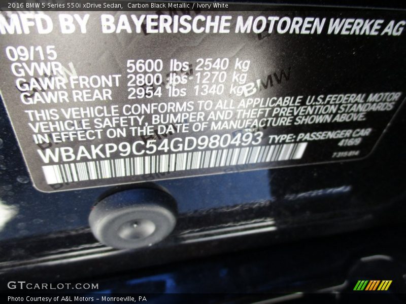 2016 5 Series 550i xDrive Sedan Carbon Black Metallic Color Code 416