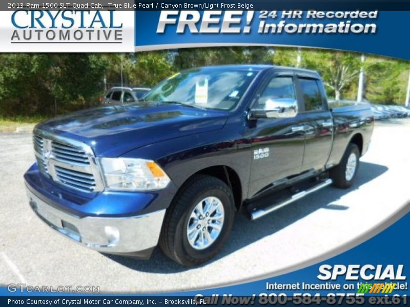True Blue Pearl / Canyon Brown/Light Frost Beige 2013 Ram 1500 SLT Quad Cab