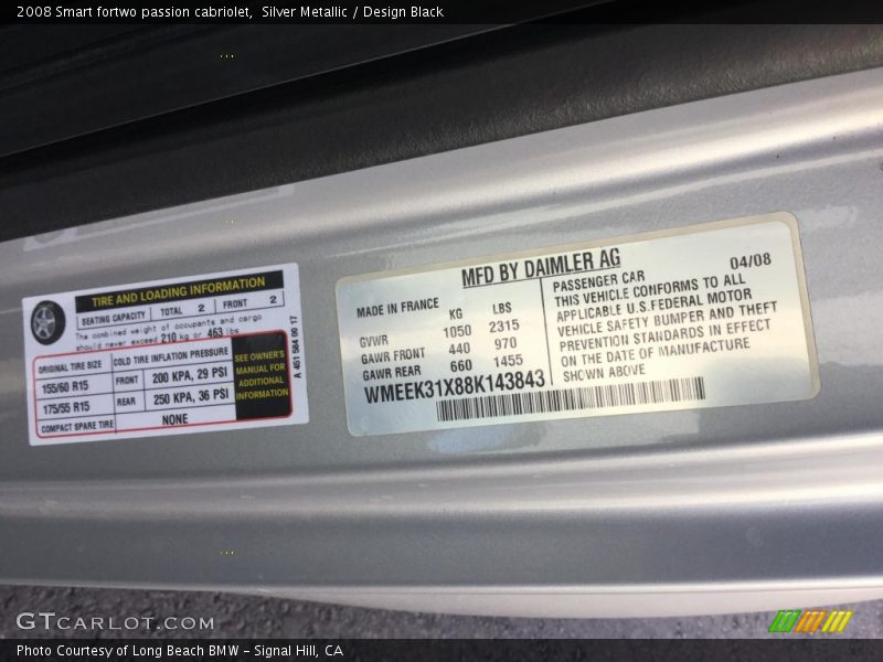 Silver Metallic / Design Black 2008 Smart fortwo passion cabriolet