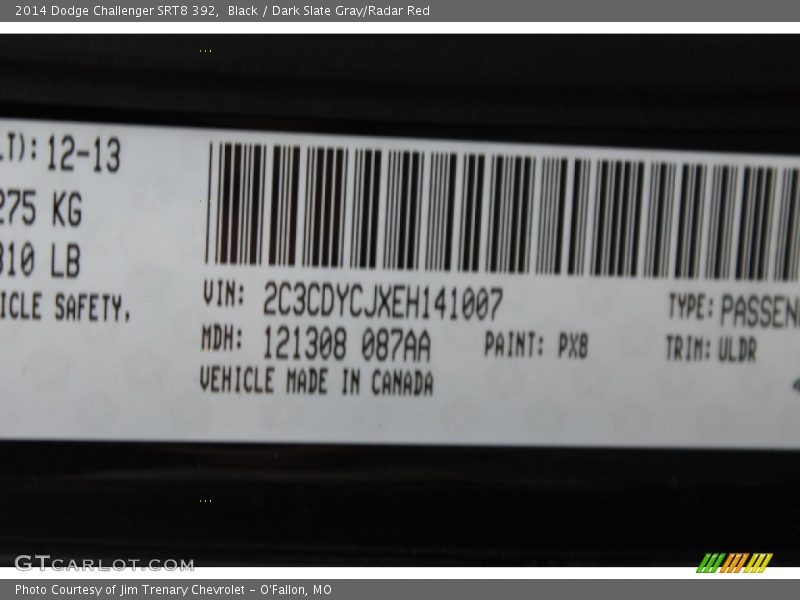 Black / Dark Slate Gray/Radar Red 2014 Dodge Challenger SRT8 392