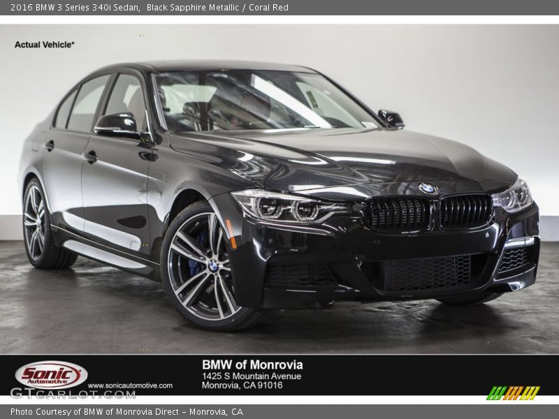Black Sapphire Metallic / Coral Red 2016 BMW 3 Series 340i Sedan