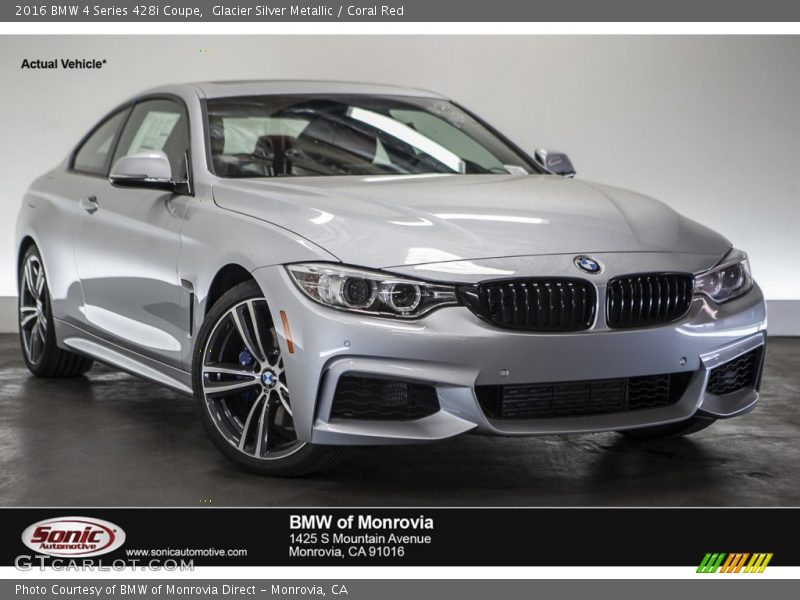 Glacier Silver Metallic / Coral Red 2016 BMW 4 Series 428i Coupe