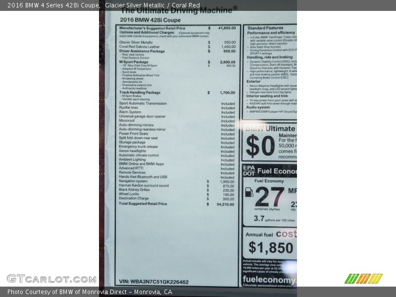  2016 4 Series 428i Coupe Window Sticker