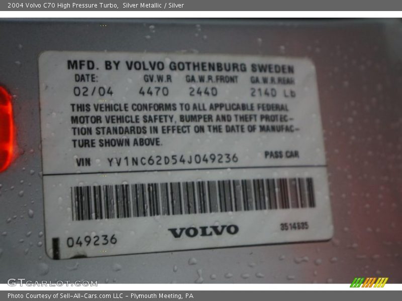 Silver Metallic / Silver 2004 Volvo C70 High Pressure Turbo