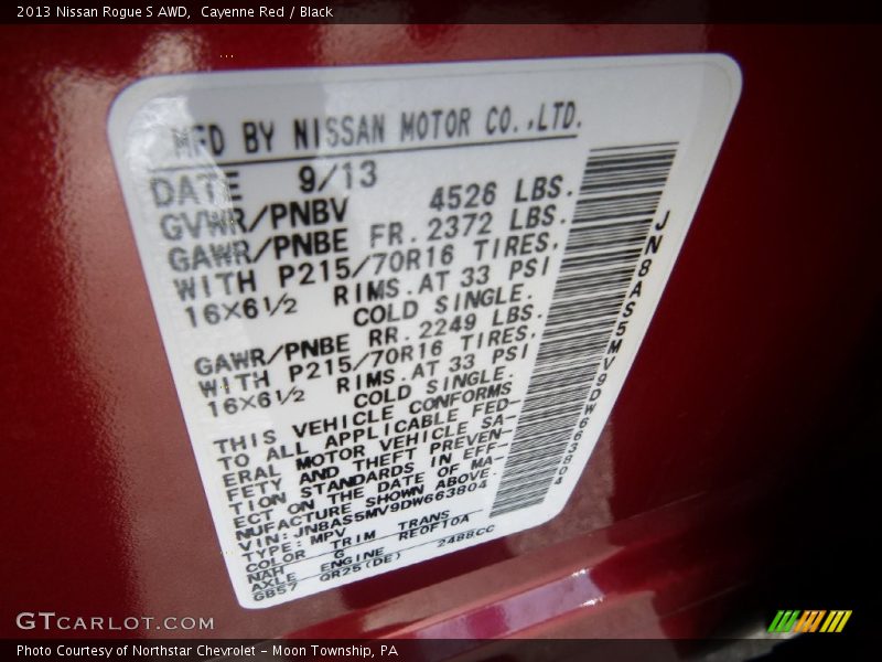 Cayenne Red / Black 2013 Nissan Rogue S AWD