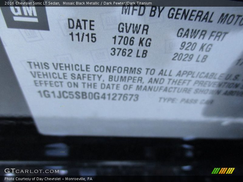 Mosaic Black Metallic / Dark Pewter/Dark Titanium 2016 Chevrolet Sonic LT Sedan