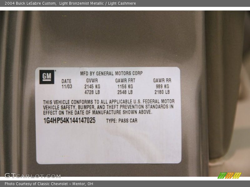 Light Bronzemist Metallic / Light Cashmere 2004 Buick LeSabre Custom