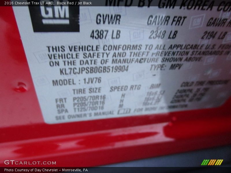 Blaze Red / Jet Black 2016 Chevrolet Trax LT AWD