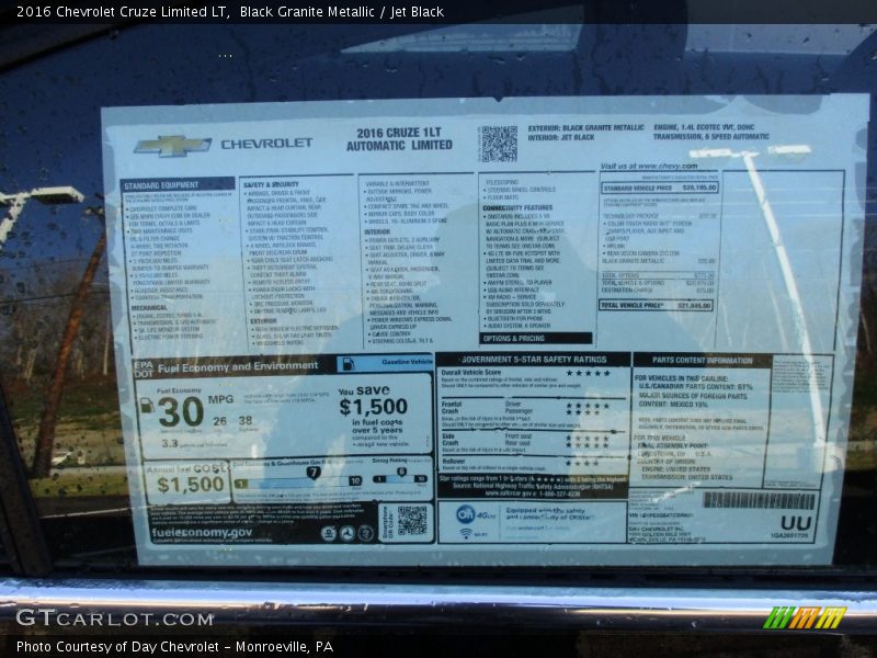 Black Granite Metallic / Jet Black 2016 Chevrolet Cruze Limited LT