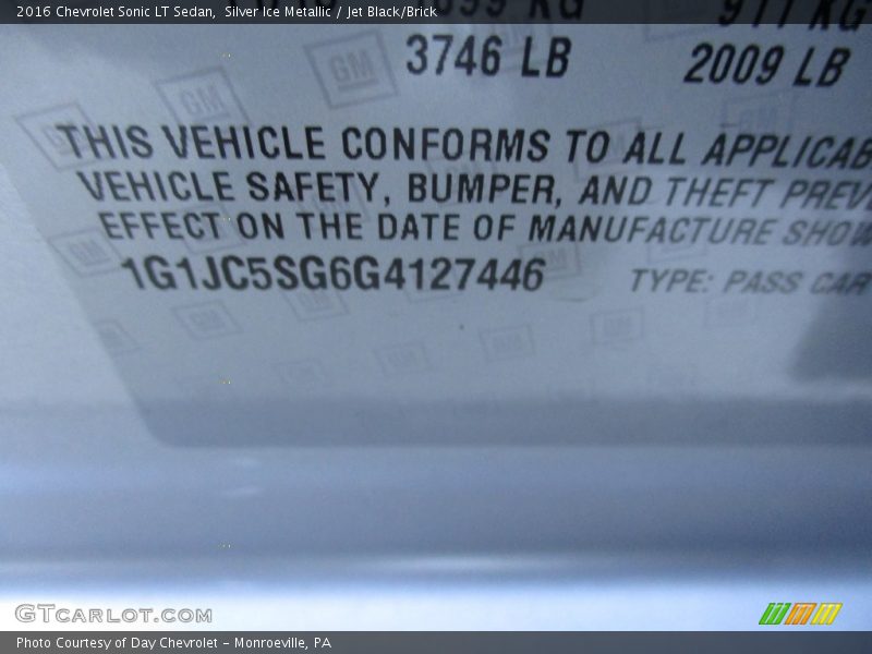 Silver Ice Metallic / Jet Black/Brick 2016 Chevrolet Sonic LT Sedan