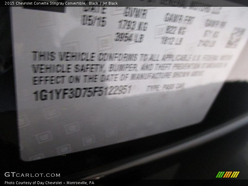 Black / Jet Black 2015 Chevrolet Corvette Stingray Convertible