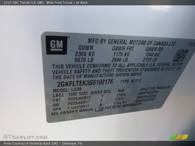 White Frost Tricoat / Jet Black 2016 GMC Terrain SLE AWD