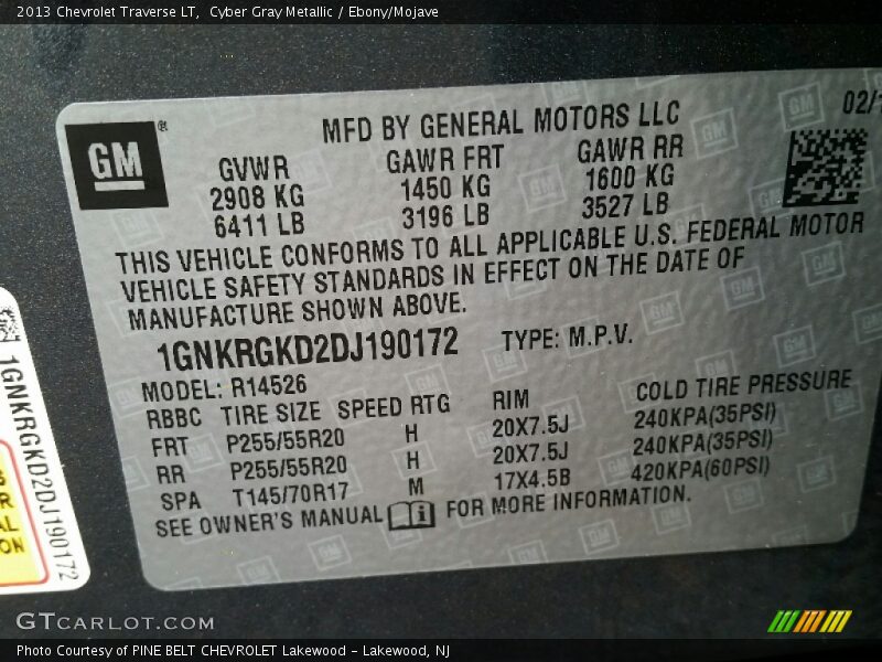 Cyber Gray Metallic / Ebony/Mojave 2013 Chevrolet Traverse LT