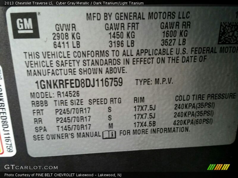 Cyber Gray Metallic / Dark Titanium/Light Titanium 2013 Chevrolet Traverse LS