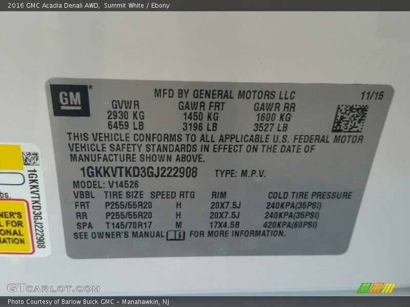 Summit White / Ebony 2016 GMC Acadia Denali AWD