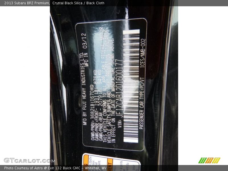 Crystal Black Silica / Black Cloth 2013 Subaru BRZ Premium