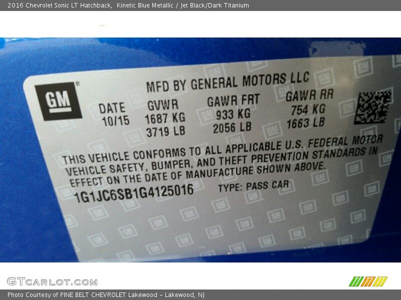 Kinetic Blue Metallic / Jet Black/Dark Titanium 2016 Chevrolet Sonic LT Hatchback