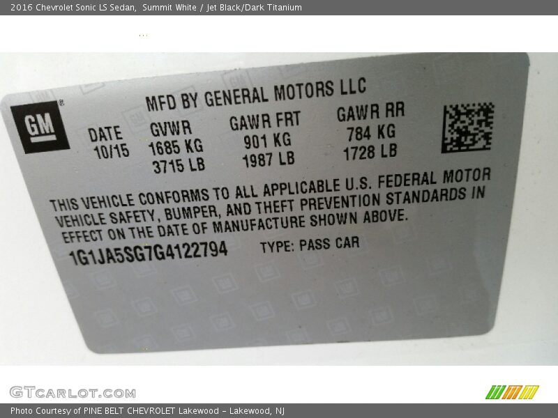 Summit White / Jet Black/Dark Titanium 2016 Chevrolet Sonic LS Sedan