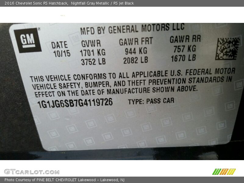 Nightfall Gray Metallic / RS Jet Black 2016 Chevrolet Sonic RS Hatchback