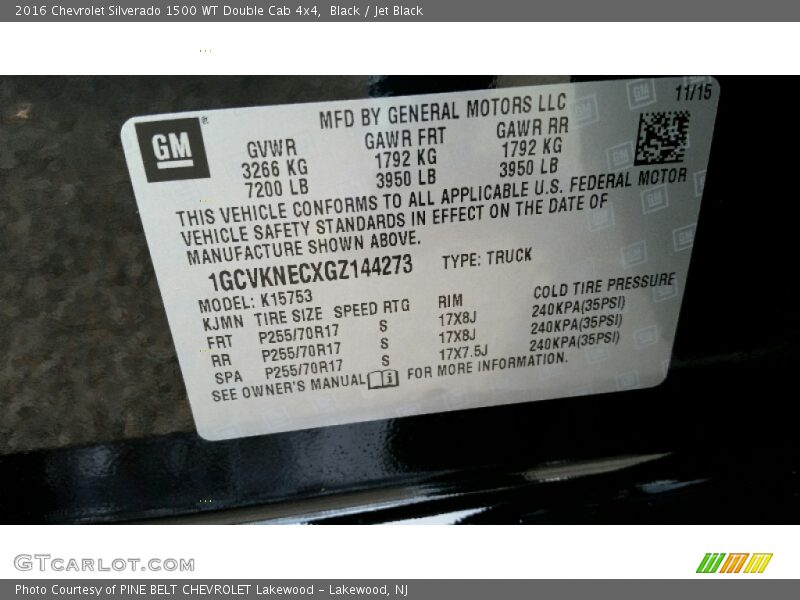 Black / Jet Black 2016 Chevrolet Silverado 1500 WT Double Cab 4x4